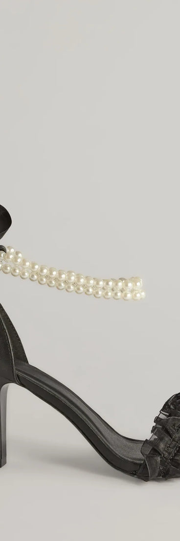 Get ready for any event with the Chic Touch Pearl Strap Bow Stiletto Heels in black, an essential start to creating a versatile outfit for women for parties, cocktail hours, or Valentine's Day events.