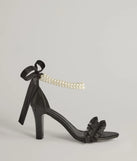 Get ready for any event with the Chic Touch Pearl Strap Bow Stiletto Heels in black, an essential start to creating a versatile outfit for women for parties, cocktail hours, or Valentine's Day events.