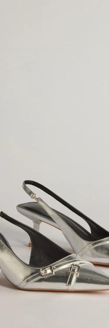 Elevate your work wardrobe with the Chic Strut Faux Leather Stiletto Heels in silver, a versatile women's shoe perfect for the office; that combines style with comfort for seamless desk-to-dinner transitions.