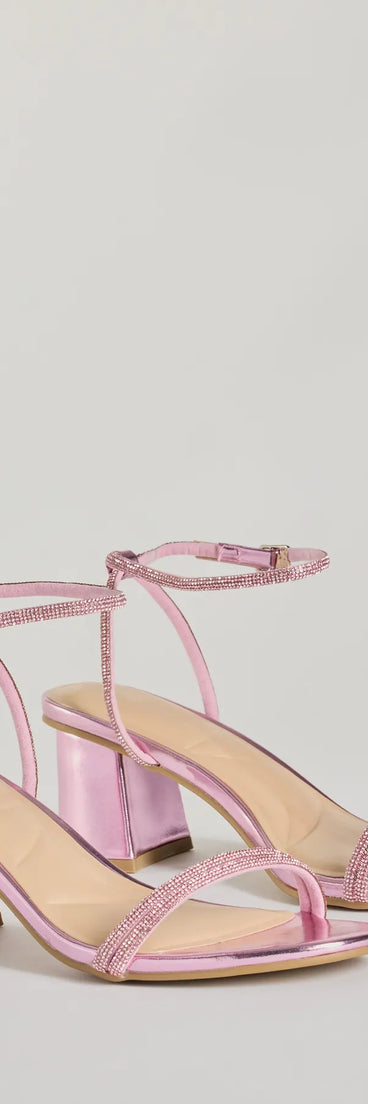 Sparkle Party Rhinestone Metallic Block Heels are the perfect homecoming shoes, featuring a stylish and comfortable design that's ideal for dancing all night. Available in Pink.