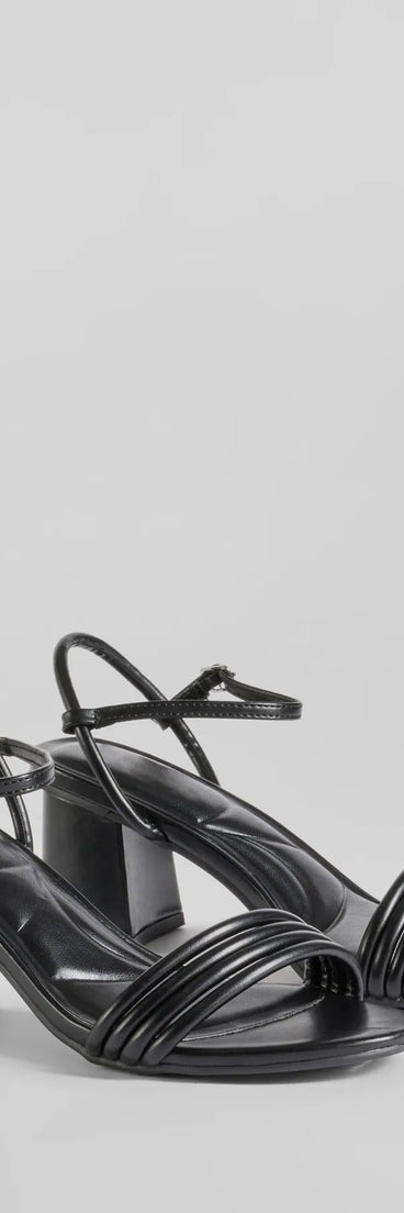 Elevate your work wardrobe with the Always A Classic Strappy Faux Leather Block Heels in black, a versatile women's shoe perfect for the office; that combines style with comfort for seamless desk-to-dinner transitions.