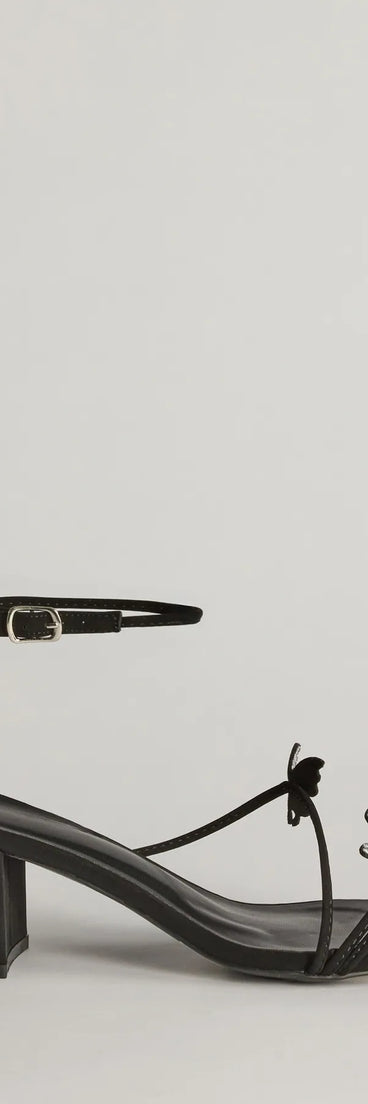 All The Feels Studded Butterfly Block Heels, a trendy black addition to women's going-out outfits, is ideal for Christmas party outfits, chic NYE attire, or winter night-out looks that keep you on-trend!