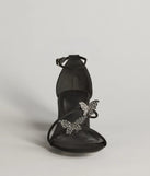 All The Feels Studded Butterfly Block Heels, a trendy black addition to women's going-out outfits, is ideal for Christmas party outfits, chic NYE attire, or winter night-out looks that keep you on-trend!
