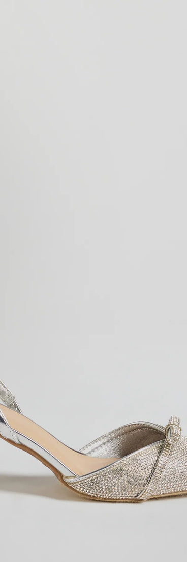 Step out in these Sparkly Deets Rhinestone Bow Stiletto Pumps, perfect as homecoming shoes with their elegant style and glittering details to complement any outfit. Available in Silver.