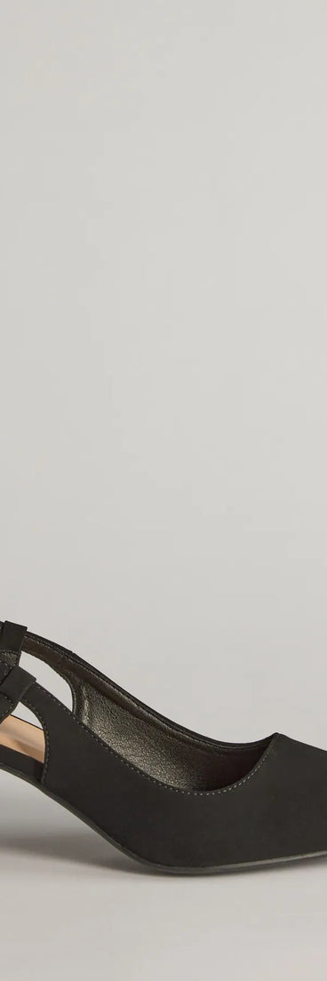 The Forever Chic Pointed-Toe Slingback Kitten Heels in black is an elevated pick for your best outfit yet, effortlessly delivering a polished look that's sure to turn heads at any celebration.