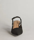 Get ready for any event with the Forever Chic Pointed-Toe Slingback Kitten Heels in black, an essential start to creating a versatile outfit for women for parties, cocktail hours, or Valentine's Day events.