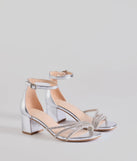 Glam Up Rhinestone Strappy Low Block Heels, a trendy silver addition to women's going-out outfits, is ideal for Christmas party outfits, chic NYE attire, or winter night-out looks that keep you on-trend!