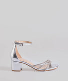 Glam Up Rhinestone Strappy Low Block Heels, a trendy silver addition to women's going-out outfits, is ideal for Christmas party outfits, chic NYE attire, or winter night-out looks that keep you on-trend!