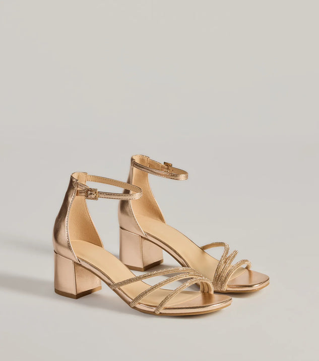 SALE⭐︎チャーム付！THBT スターリングシルバー ドロップポニー＊ゴールド＊ Glam Up Rhinestone Strappy Low Block Heels | Windsor