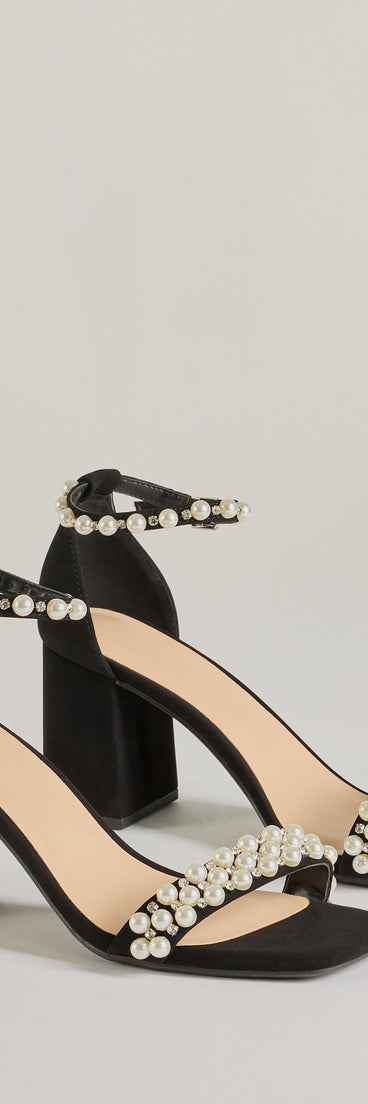Luxe Style Pearl And Rhinestone Detail Block Heels