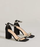 Luxe Style Pearl And Rhinestone Detail Block Heels