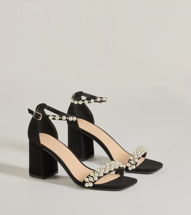 Get ready for any event with the Luxe Style Pearl And Rhinestone Detail Block Heels in black, an essential start to creating a versatile outfit for women for parties, cocktail hours, or Valentine's Day events.