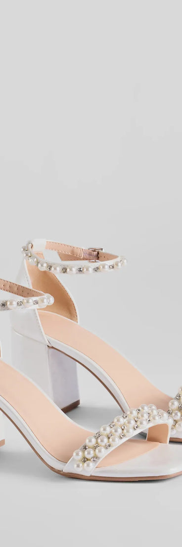 Endless Luxe Faux Pearl and Rhinestone Block Heels