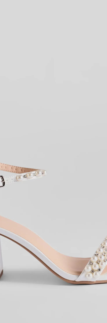 Endless Luxe Faux Pearl and Rhinestone Block Heels