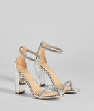 Step into style with the Glam Moves Rhinestone Strap Block Heels, silver heels made to complete your Windsor look with comfort and glam in mind.