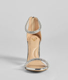 Turn heads in the Glam Moves Rhinestone Strap Block Heels, silver heels showcasing a fresh trend or stylish detail made to elevate your full Windsor fit.