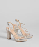 Glam Stride Rhinestone Metallic Platform Block Heels