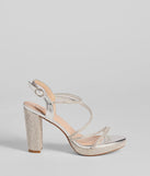 Glam Stride Rhinestone Metallic Platform Block Heels
