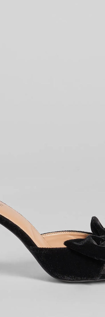 Adorably Luxe Velvet Bow Strap Stiletto Mules
