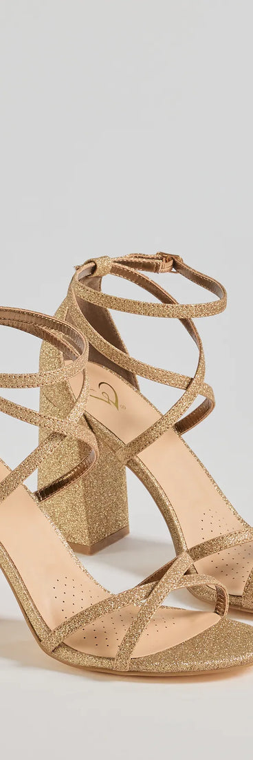 Glitzy Strut Glitter Mesh Block Heels