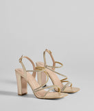 Step into style with the Glam Status Rhinestone Glitter Mesh Block Heels, gold heels made to complete your Windsor look with comfort and glam in mind.