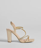 Turn heads in the Glam Status Rhinestone Glitter Mesh Block Heels, gold heels showcasing a fresh trend or stylish detail made to elevate your full Windsor fit.
