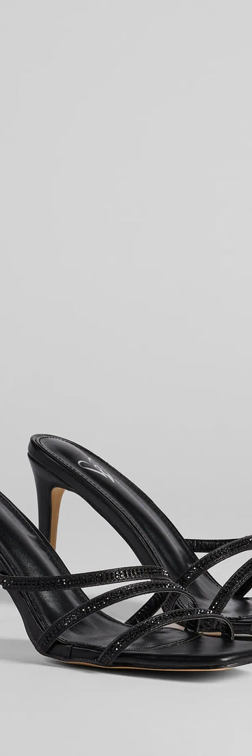 Step into style with the Staying Out Tonight Rhinestone Strappy Stiletto Heels, black heels made to complete your Windsor look with comfort and glam in mind.