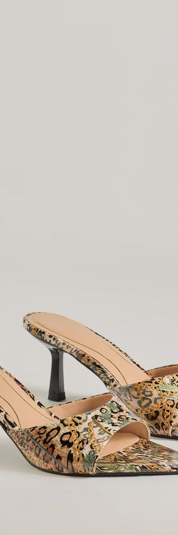 Roaring Luxe Leopard Print Stiletto Mules, a trendy leopard print addition to women's going-out outfits, is ideal for Christmas party outfits, chic NYE attire, or winter night-out looks that keep you on-trend!