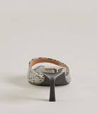 Elevate your work wardrobe with the Sassy Impression Snake Print Stiletto Mules in snake, a versatile women's shoe perfect for the office; that combines style with comfort for seamless desk-to-dinner transitions.