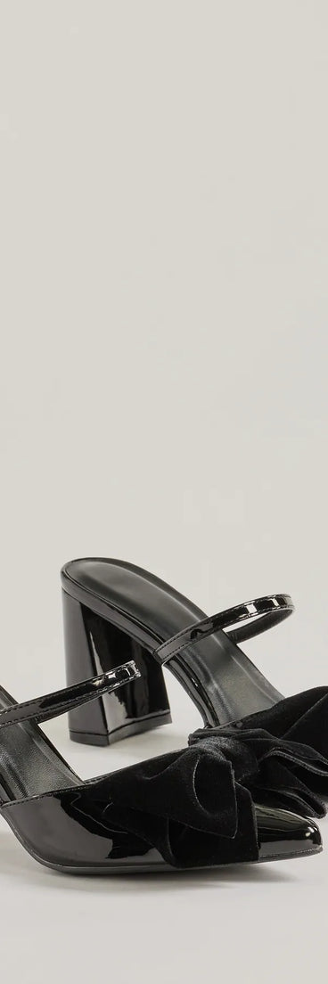 The Classy Chic Bow Faux Leather Block Heels in black is an elevated pick for your best outfit yet, effortlessly delivering a polished look that's sure to turn heads at any celebration.