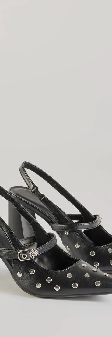 Chic Studded Faux Leather Sling-Back Pumps