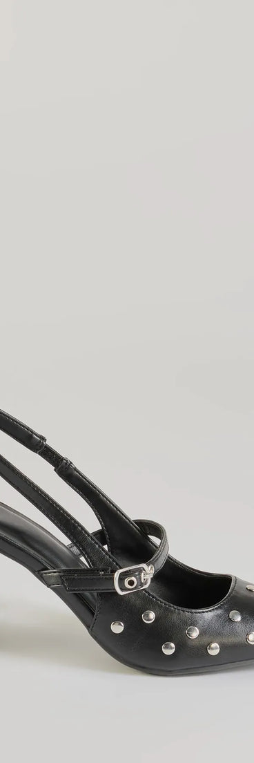 Chic Studded Faux Leather Sling-Back Pumps