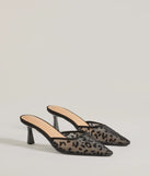 Fierce Moment Leopard Print Kitten Heeled Mules, a trendy black addition to women's going-out outfits, is ideal for Christmas party outfits, chic NYE attire, or winter night-out looks that keep you on-trend!