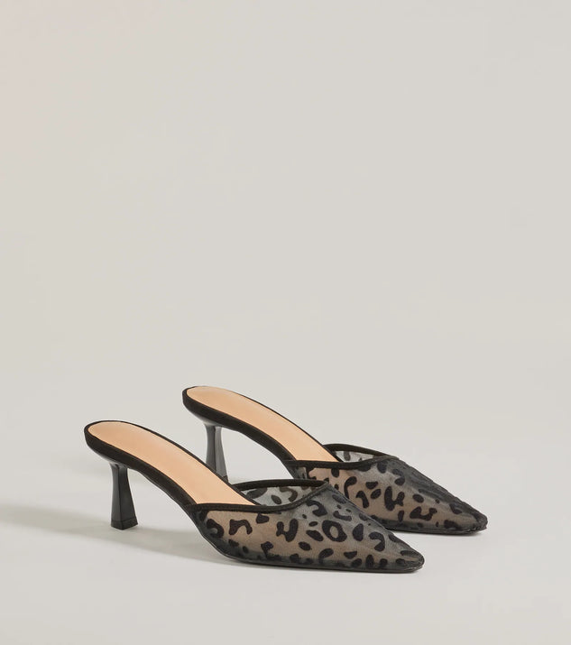 Fierce Moment Leopard Print Kitten Heeled Mules, a trendy black addition to women's going-out outfits, is ideal for Christmas party outfits, chic NYE attire, or winter night-out looks that keep you on-trend!