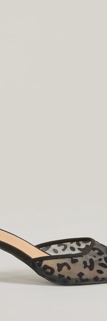 Fierce Moment Leopard Print Kitten Heeled Mules, a trendy black addition to women's going-out outfits, is ideal for Christmas party outfits, chic NYE attire, or winter night-out looks that keep you on-trend!