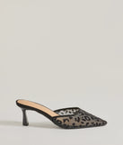 Fierce Moment Leopard Print Kitten Heeled Mules, a trendy black addition to women's going-out outfits, is ideal for Christmas party outfits, chic NYE attire, or winter night-out looks that keep you on-trend!