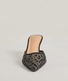 Fierce Moment Leopard Print Kitten Heeled Mules, a trendy black addition to women's going-out outfits, is ideal for Christmas party outfits, chic NYE attire, or winter night-out looks that keep you on-trend!