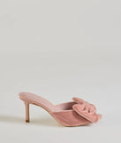 Get ready for any event with the Sweet Romance Velvet Bow Stiletto Mules in pink, an essential start to creating a versatile outfit for women for parties, cocktail hours, or Valentine's Day events.