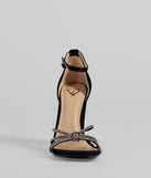 The Sparkle Scene Rhinestone Strappy Faux Leather Block Heels in black brings sleek style to any graduation outfit, from cap and gown to after-party.