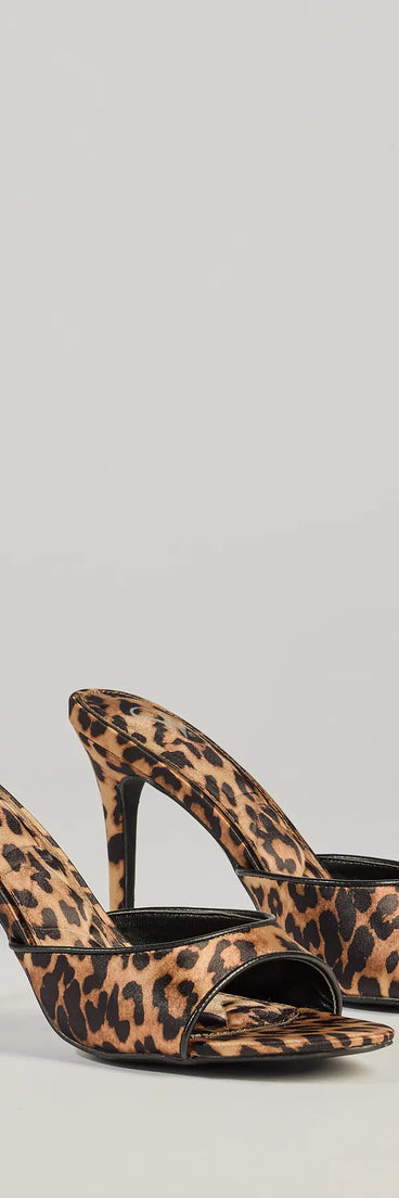 Step into style with the Ever So Fierce Leopard Satin Stiletto Mules, leopard print heels made to complete your Windsor look with comfort and glam in mind.