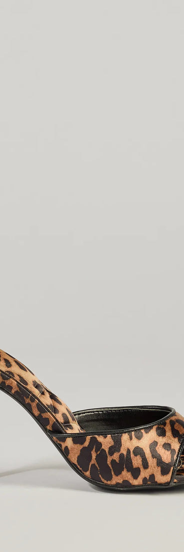 Turn heads in the Ever So Fierce Leopard Satin Stiletto Mules, leopard print heels showcasing a fresh trend or stylish detail made to elevate your full Windsor fit.
