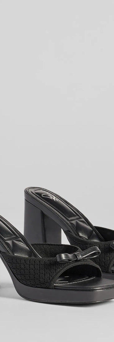 Step into style with the Cute Vibes Bow Platform Knit Mules, black heels made to complete your Windsor look with comfort and glam in mind.