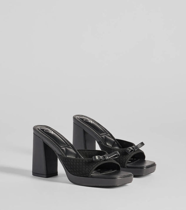 Step into style with the Cute Vibes Bow Platform Knit Mules, black heels made to complete your Windsor look with comfort and glam in mind.