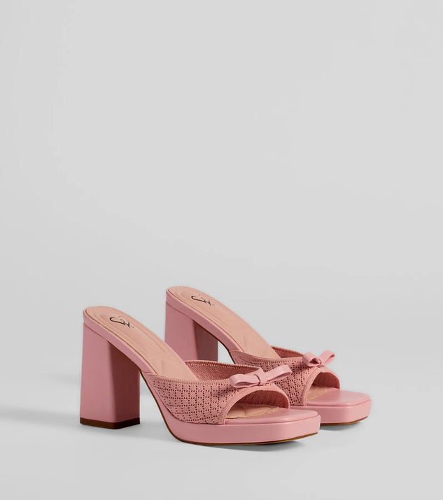 Stay on-trend this season with the Cute Vibes Bow Platform Knit Mules in pink, a must-have for creating stylish and effortless spring outfits for women.