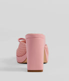 Stay on-trend this season with the Cute Vibes Bow Platform Knit Mules in pink, a must-have for creating stylish and effortless spring outfits for women.