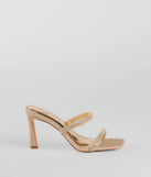 The Classy Luxe Rhinestone Strappy Stiletto Mules in gold brings sleek style to any graduation outfit, from cap and gown to after-party.