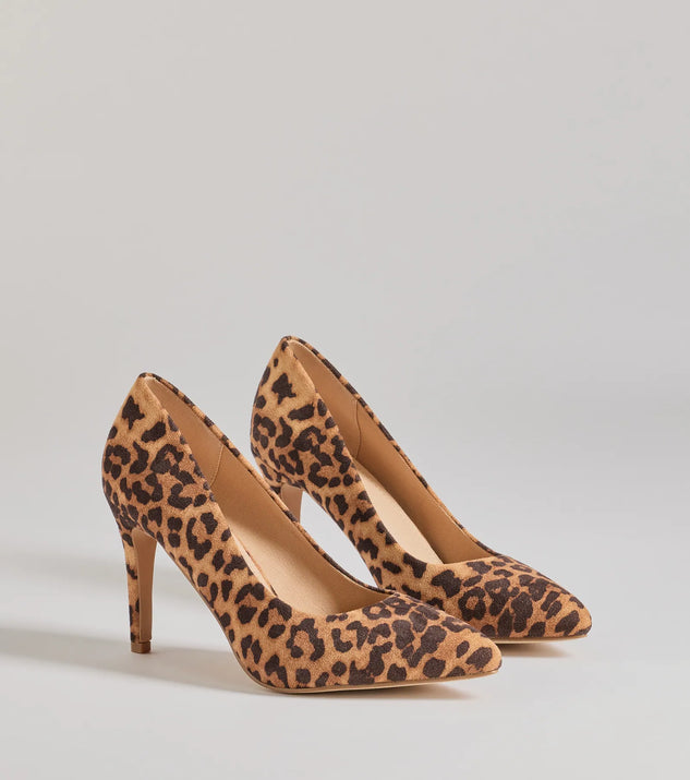 Spotted Chic Leopard Print Stiletto Pumps, a trendy leopard print addition to women's going-out outfits, is ideal for Christmas party outfits, chic NYE attire, or winter night-out looks that keep you on-trend!