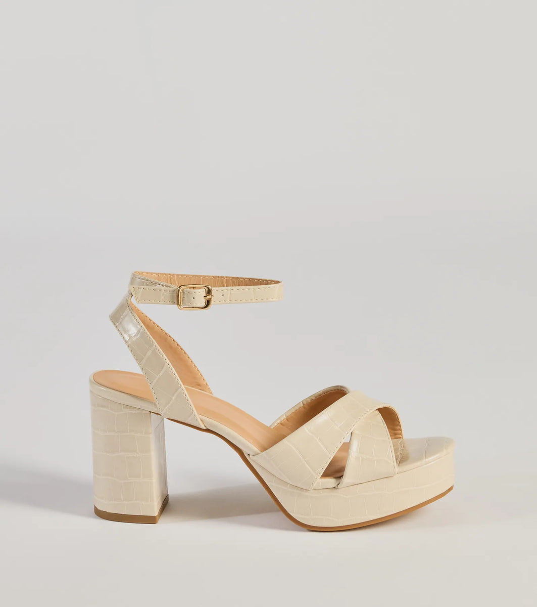 Trendy Moment Faux Croc-Embossed Criss-Cross Platform Heels & Windsor