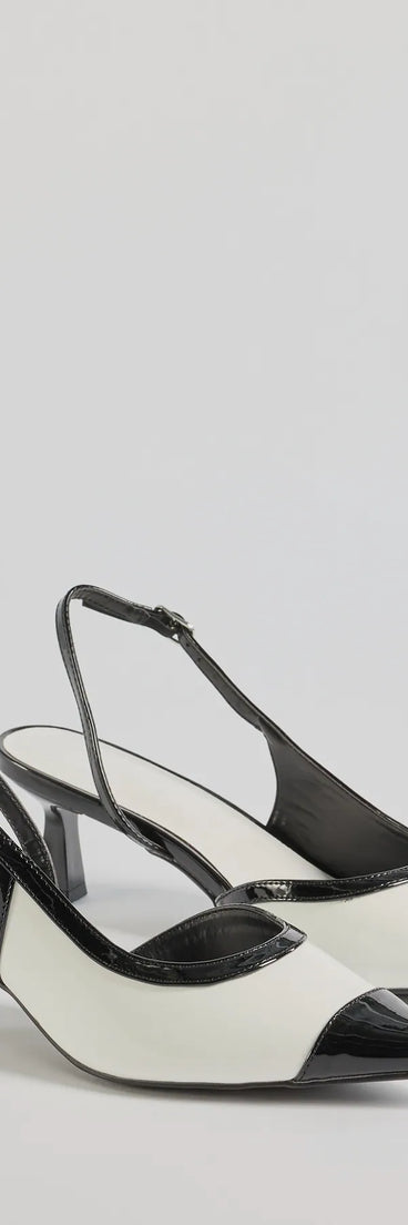 The Chic Icon Sling-Back Kitten Heel Pumps are women's black shoes for work, featuring a sleek silhouette and cushioned sole for all-day comfort, and are a trendy choice for professional or business casual outfits.