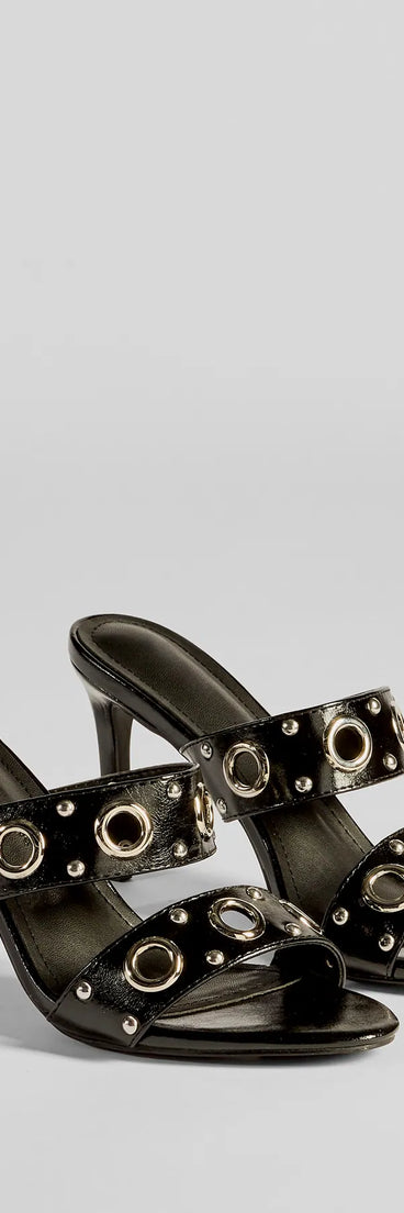 Stylish Edge Studded Strappy Stiletto Mules